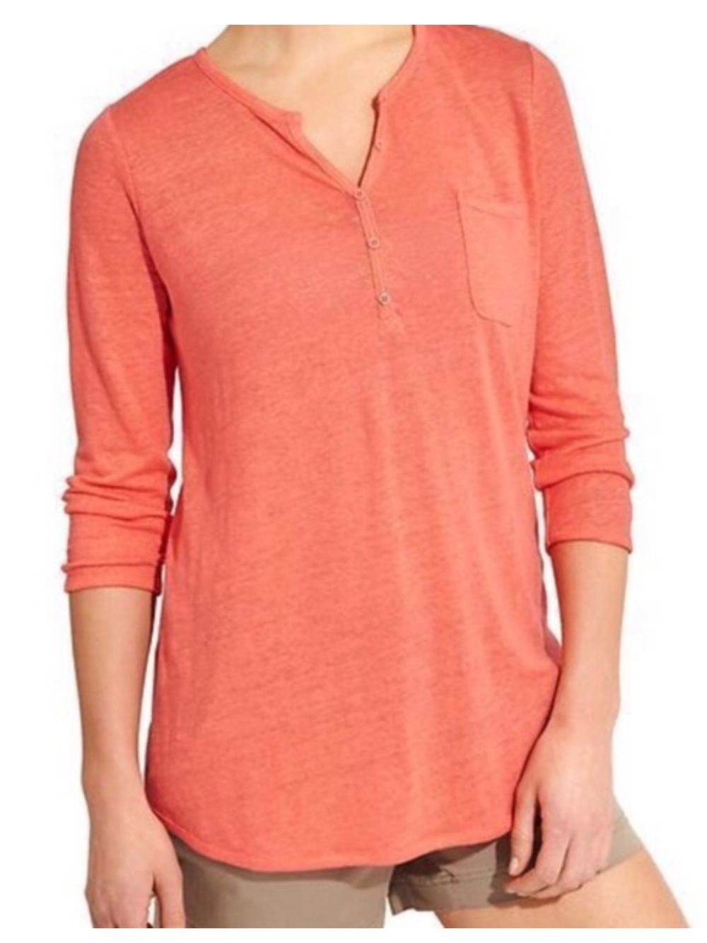 Athleta Newport Henley Tee Linen Orange Shirt size small